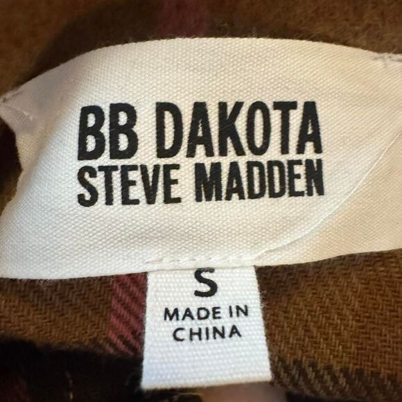 NWT BB Dakota Steve Madden Women’s Plaid Fleece Shacket Jacket Small Brown Pink - Picture 4 of 4